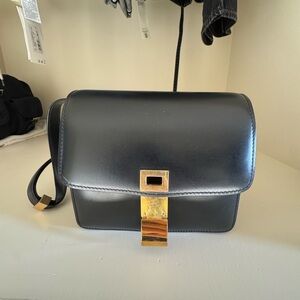 Celine box Bag- Black Crossbody Bag with Gold Accents
